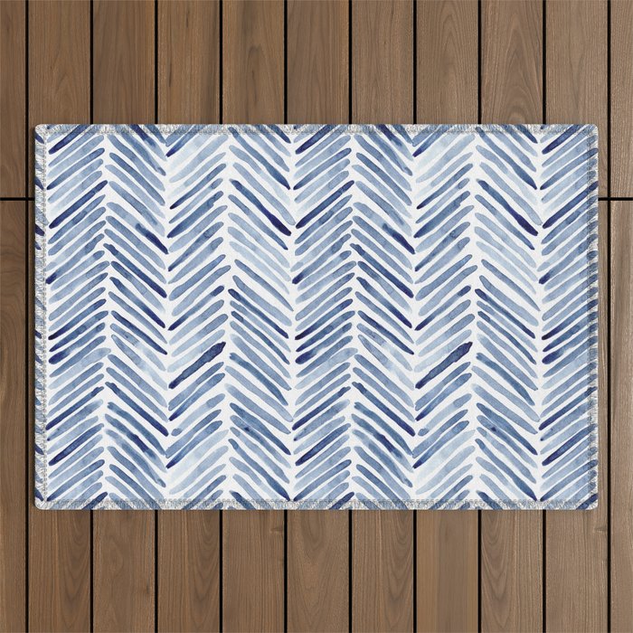 Indigo herringbone - watercolor blue chevron Outdoor Rug Gallery Image 1
