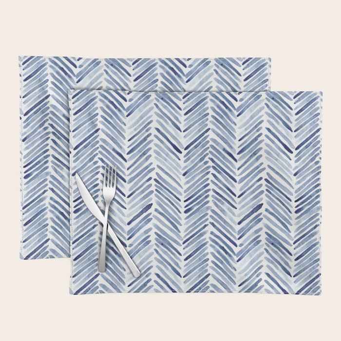Indigo herringbone - watercolor blue chevron Placemat Gallery Image 1