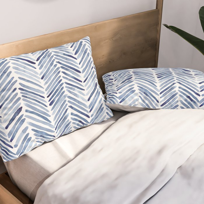 Indigo herringbone - watercolor blue chevron Pillow Sham Gallery Image 2