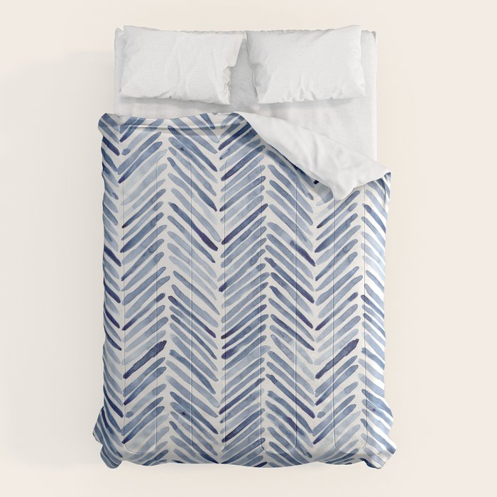 Indigo herringbone - watercolor blue chevron Comforter Gallery Image 1