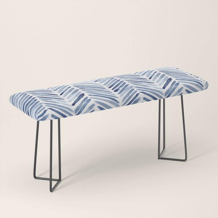 Indigo herringbone - watercolor blue chevron Bench Gallery Image 1