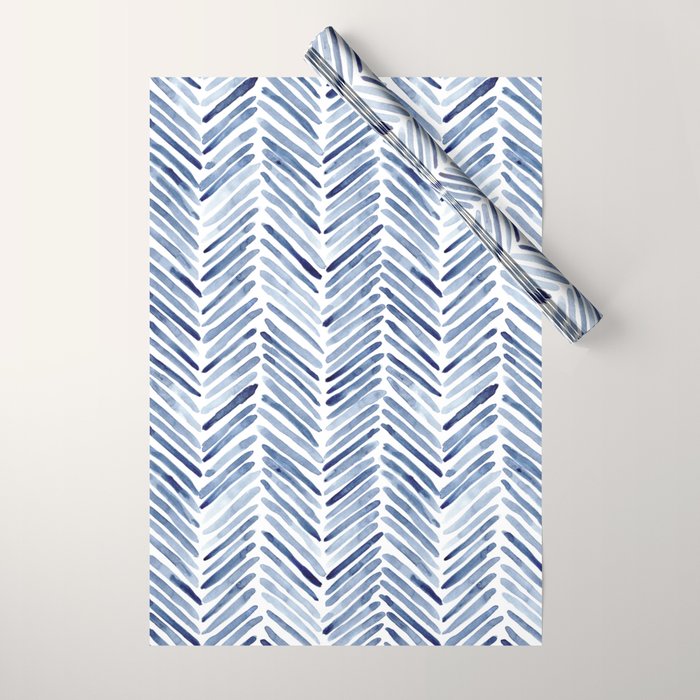 Indigo herringbone - watercolor blue chevron Wrapping Paper Gallery Image 1
