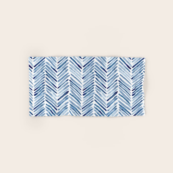 Indigo herringbone - watercolor blue chevron Bath Towel Gallery Image 1