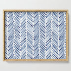 Indigo herringbone - watercolor blue chevron Serving Tray Gallery Image 1