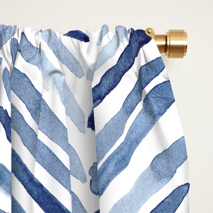 Indigo herringbone - watercolor blue chevron Window Curtain Gallery Image 2