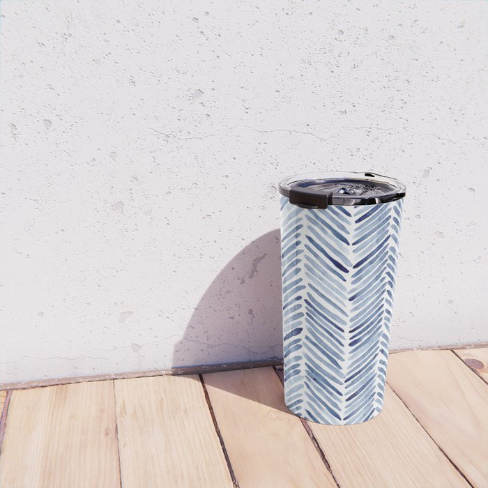 Indigo herringbone - watercolor blue chevron Travel Mug Gallery Image 4