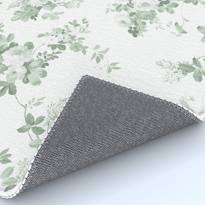 Elegant vintage green white roses shabby floral Rug Gallery Image 4