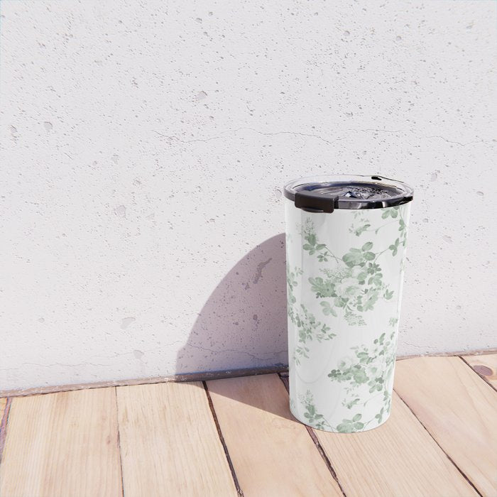 Elegant vintage green white roses shabby floral Travel Mug Gallery Image 4