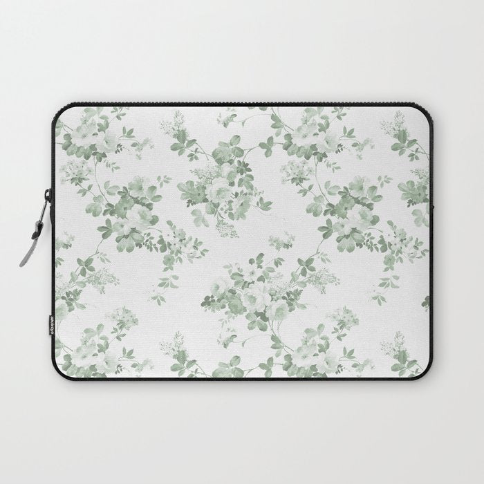 Elegant vintage green white roses shabby floral Laptop Sleeve Gallery Image 1