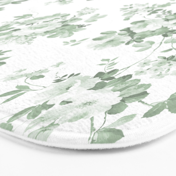 Elegant vintage green white roses shabby floral Bath Mat Gallery Image 3