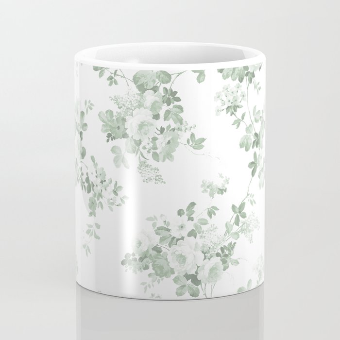 Elegant vintage green white roses shabby floral Coffee Mug Gallery Image 4