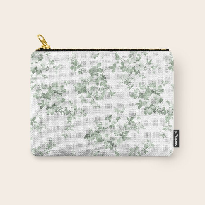 Elegant vintage green white roses shabby floral Carry All Pouch Gallery Image 1