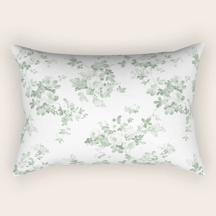 Elegant vintage green white roses shabby floral Rectangular Pillow Gallery Image 1
