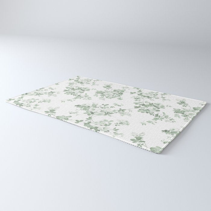Elegant vintage green white roses shabby floral Rug Gallery Image 3