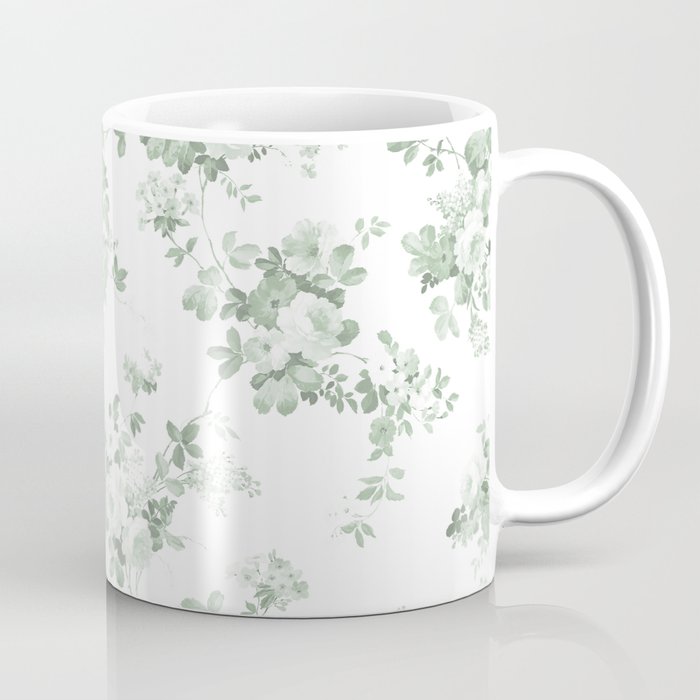 Elegant vintage green white roses shabby floral Coffee Mug Gallery Image 1