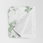 Elegant vintage green white roses shabby floral Throw Blanket Gallery Image 3