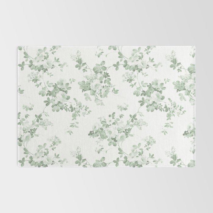 Elegant vintage green white roses shabby floral Rug Gallery Image 2