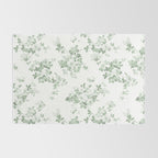 Elegant vintage green white roses shabby floral Rug Gallery Image 2