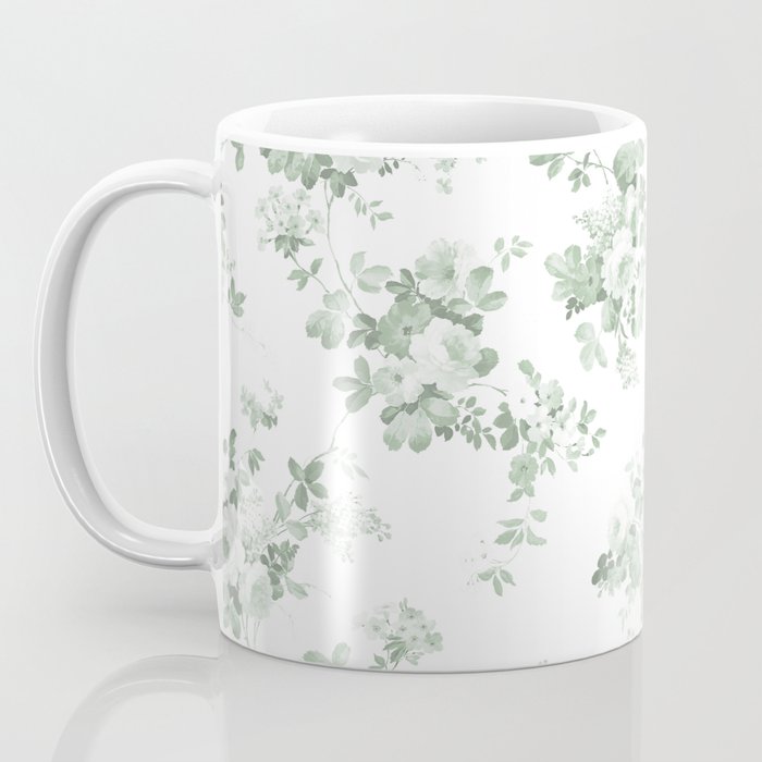 Elegant vintage green white roses shabby floral Coffee Mug Gallery Image 3