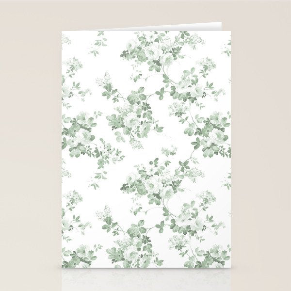 Elegant vintage green white roses shabby floral Stationery Card Gallery Image 2