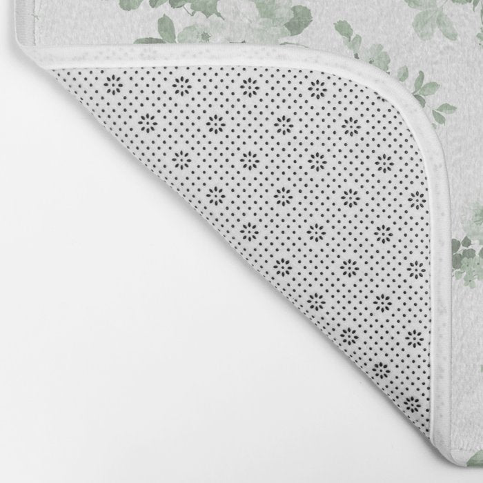Elegant vintage green white roses shabby floral Bath Mat Gallery Image 2