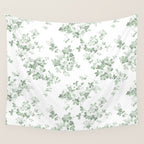 Elegant vintage green white roses shabby floral Wall Tapestry Gallery Image 4