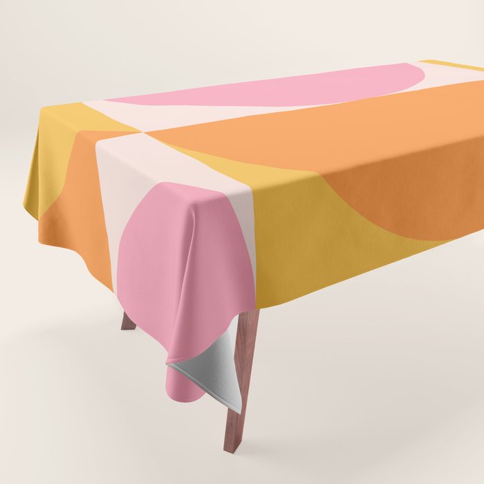 Mid Century Modern Scandinavian Geometric Abstract 354 Pink Yellow and Orange Tablecloth Gallery Image 1