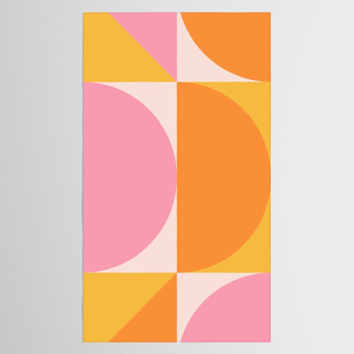Mid Century Modern Scandinavian Geometric Abstract 354 Pink Yellow and Orange Tablecloth Gallery Image 2