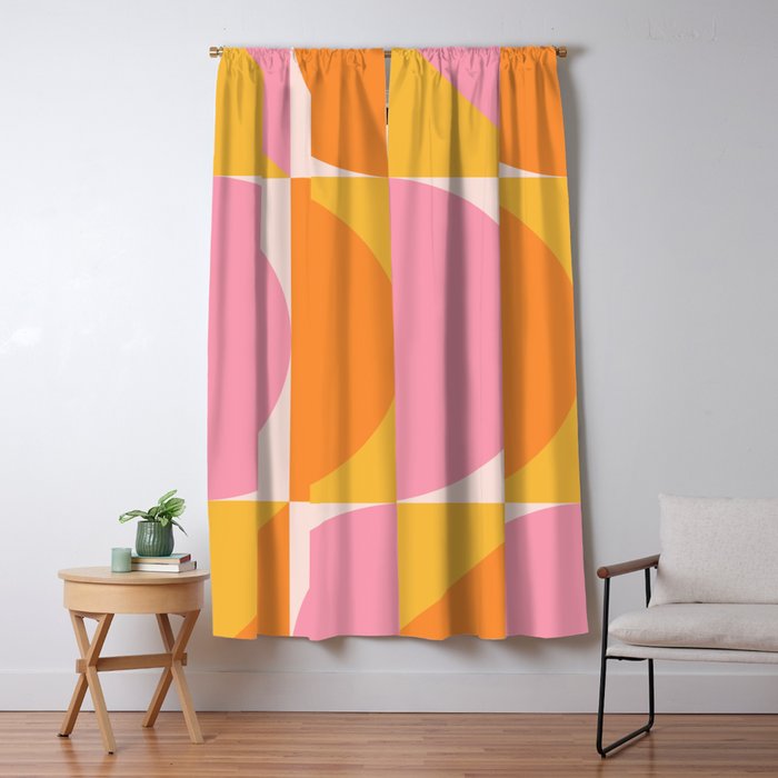 Mid Century Modern Scandinavian Geometric Abstract 354 Pink Yellow and Orange Window Curtain Gallery Image 5