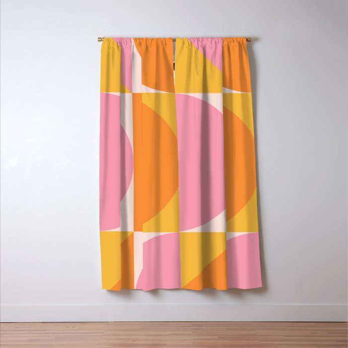Mid Century Modern Scandinavian Geometric Abstract 354 Pink Yellow and Orange Window Curtain Gallery Image 3