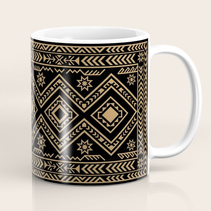 Intricate Gold and Black Tribal Surface Pattern Coffee Mug Gallery Image 1
