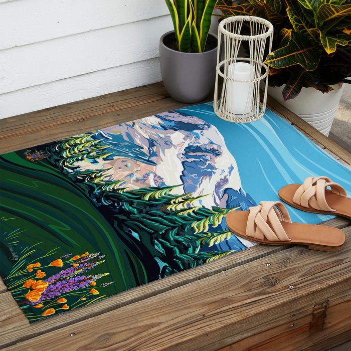 Wildflowers on Mount Rainier Outdoor Rug Gallery Image 2