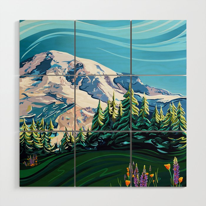 Wildflowers on Mount Rainier Wood Wall Art Gallery Image 1