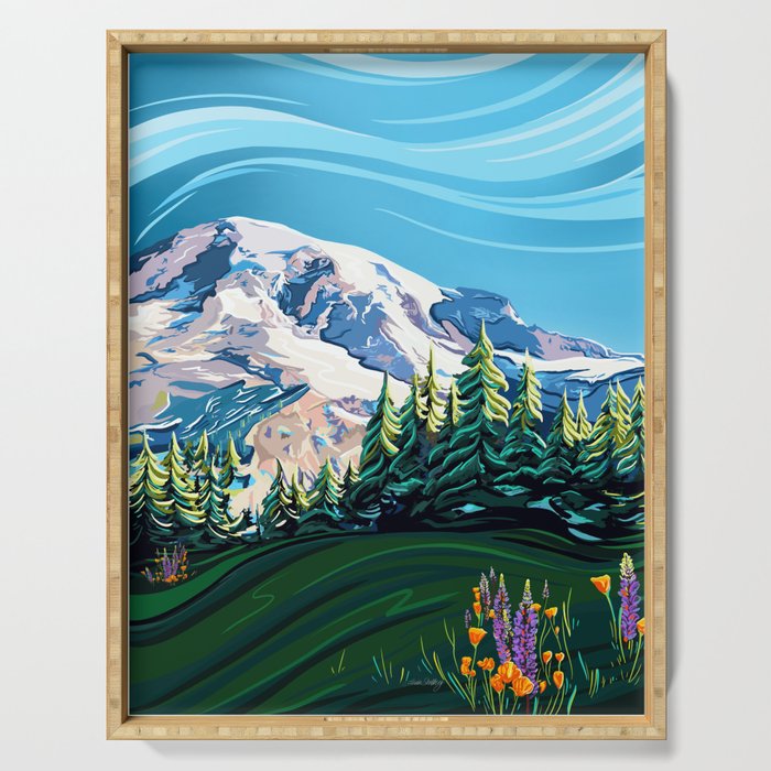 Wildflowers on Mount Rainier Serving Tray Gallery Image 1