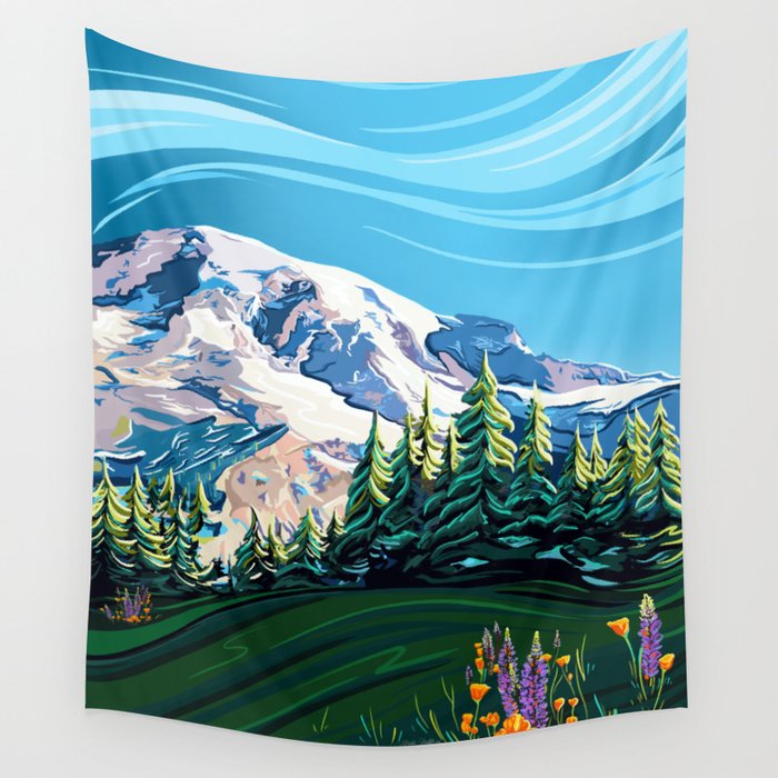 Wildflowers on Mount Rainier Wall Tapestry Gallery Image 1