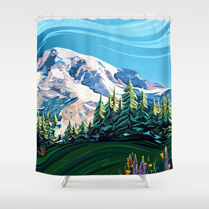 Wildflowers on Mount Rainier Shower Curtain Gallery Image 1