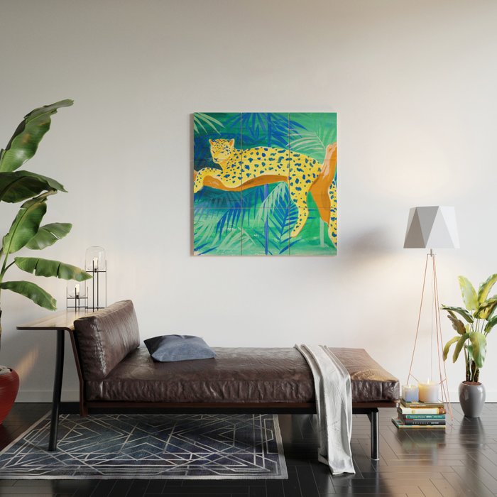 Leopard on Tree Wood Wall Art Gallery Image 2