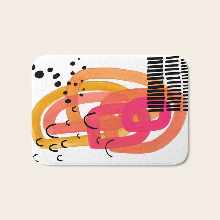 Modern Mid Century Fun Colorful Abstract Minimalist Painting Ombre Yellow Magenta Infinity Circles Bath Mat Gallery Image 1