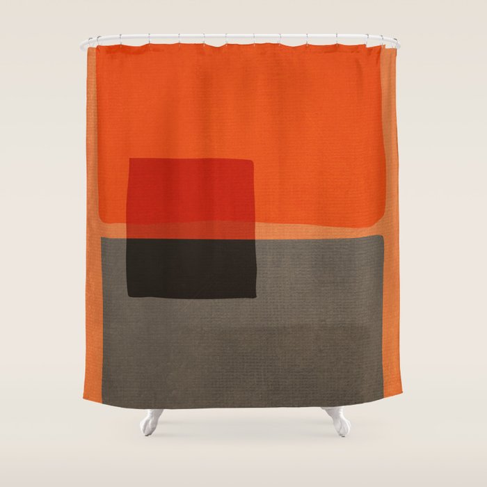 Orange Gray Red Minimalist Abstract Art Shower Curtain Gallery Image 1