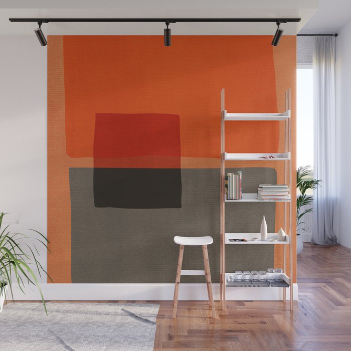 Orange Gray Red Minimalist Abstract Art Wall Mural Gallery Image 1