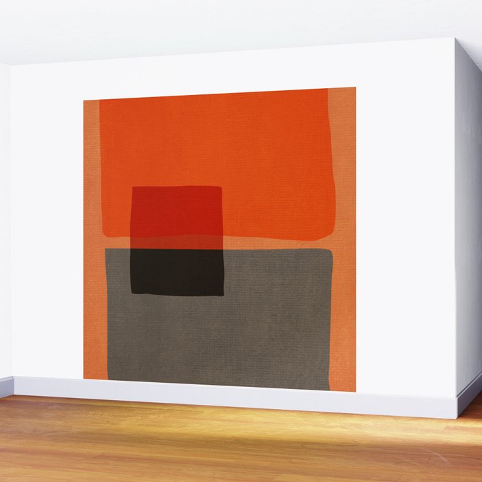 Orange Gray Red Minimalist Abstract Art Wall Mural Gallery Image 2