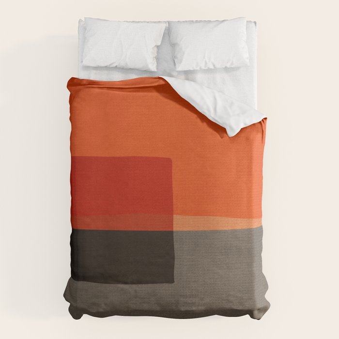 Orange Gray Red Minimalist Abstract Art Duvet Cover Gallery Image 6