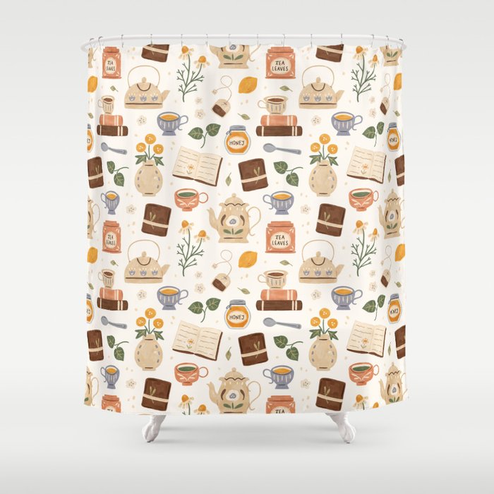 Gouache Books and Tea Shower Curtain Gallery Image 1