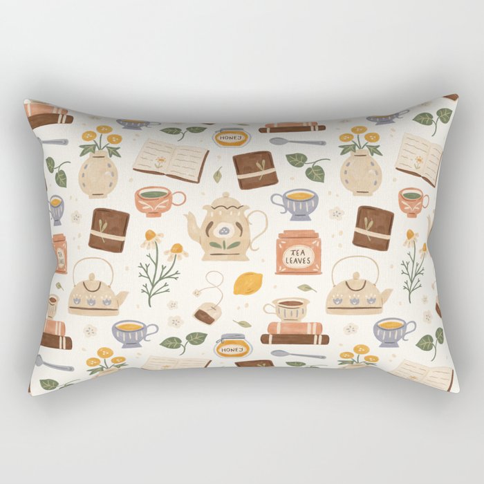 Gouache Books and Tea Rectangular Pillow Gallery Image 1