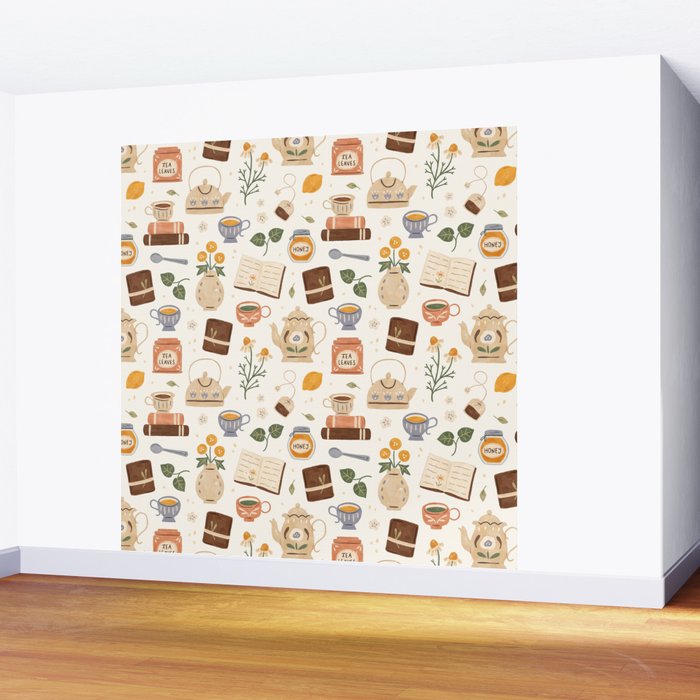 Gouache Books and Tea Wall Mural Gallery Image 2