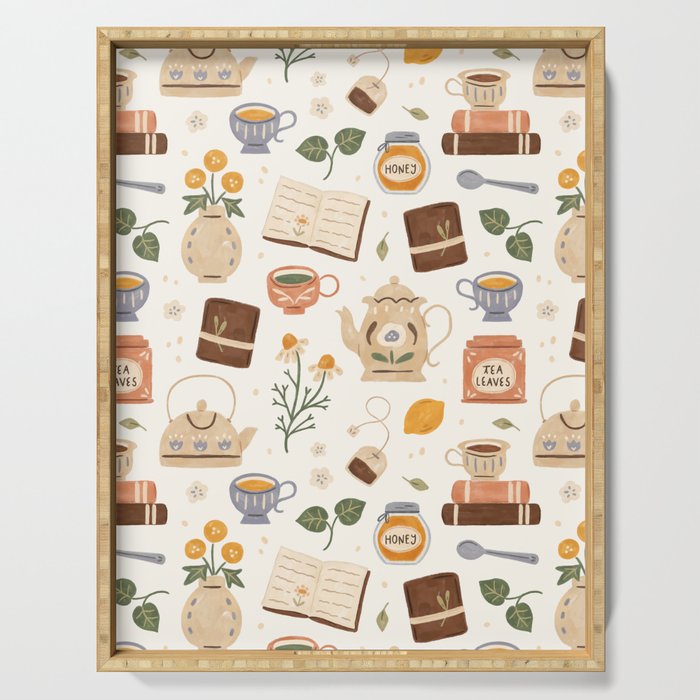 Gouache Books and Tea Serving Tray Gallery Image 1