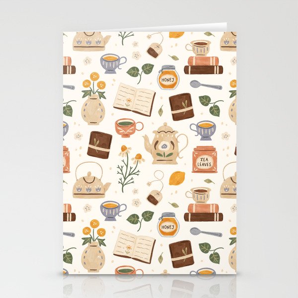 Gouache Books and Tea Stationery Card Gallery Image 1