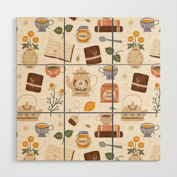 Gouache Books and Tea Wood Wall Art Gallery Image 1