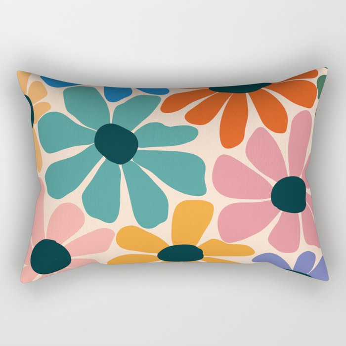 Retro Fun Floral - Rainbow color Rectangular Pillow Gallery Image 2