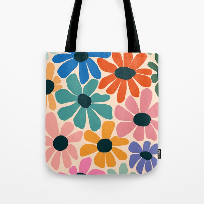 Retro Fun Floral - Rainbow color Tote Bag Gallery Image 1